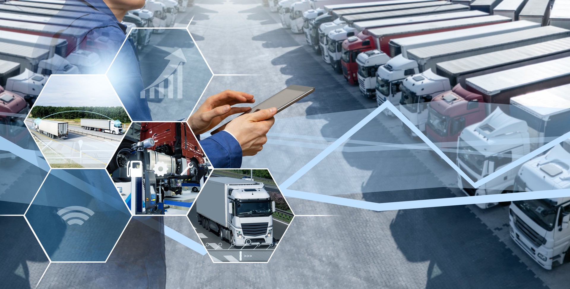 Fleet management, freight transportation and smart logistics concept.